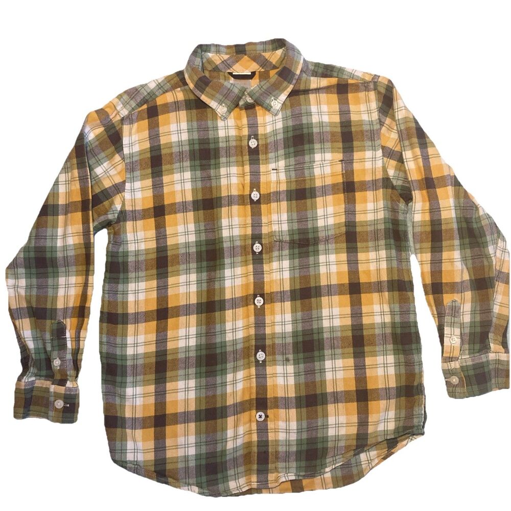 7/8 Boys Green/yellow/grey, Flannel Long Sleeve Dress Button Up Shirt Gymboree
